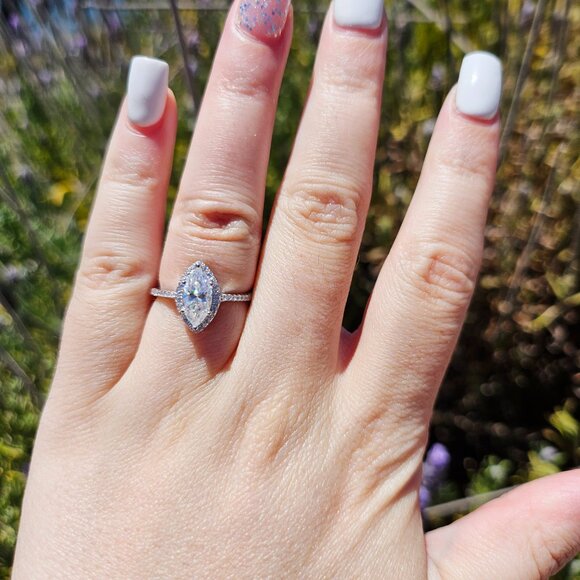 Marquise Cut Moissanite Engagement Ring, Statement, Size 6, Halo, Gift for her - Picture 6 of 7